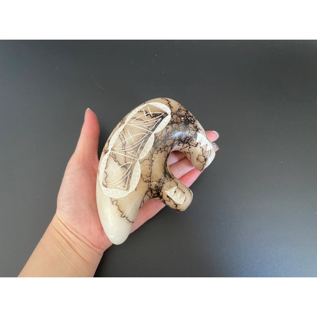 Navajo Tom Vail Horsehair Pottery Spirit Bear With Etched Indian Symbols For Sale - Image 10 of 13