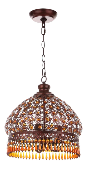 Jeweled 3 Light 13.5-Inch Diameter Pendant - Dark Bronze & Amber