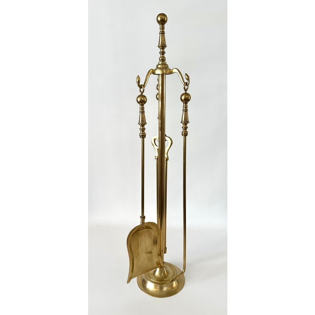 Traditional 1980s Set of Federal Style Solid Brass Fireplace Piece Tools For Sale - Image 3 of 14