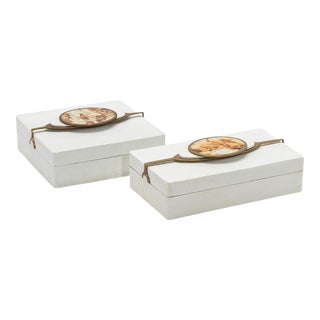 Set of 2 Boxes in Shagreen With Semi-Precious Stone and Brass by Kifu Paris For Sale
