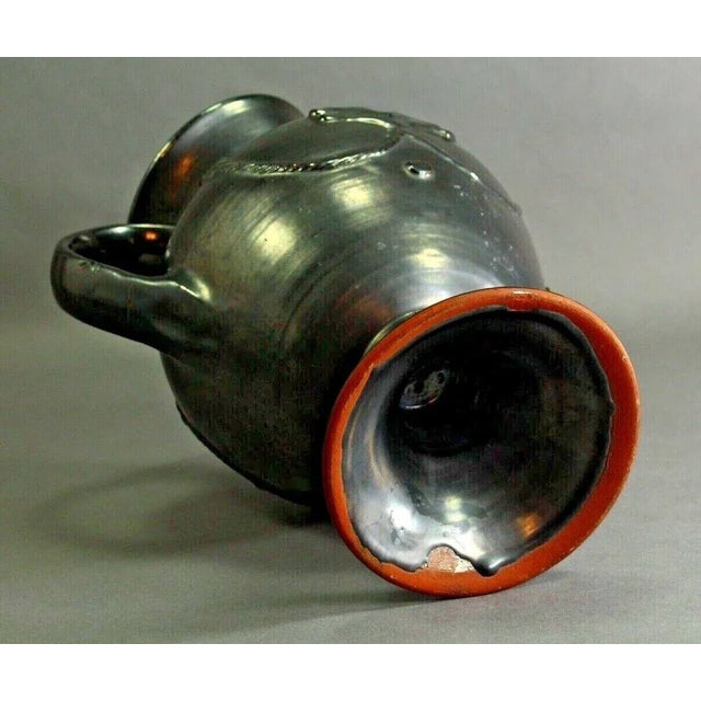 Black Mid 20th Century Studio Pottery Redware Black Glaze Pitcher Vase For Sale - Image 8 of 13