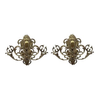20th Century Two Lights Baroque Bronze Sconces With Bronze Lampshades - a Pair For Sale