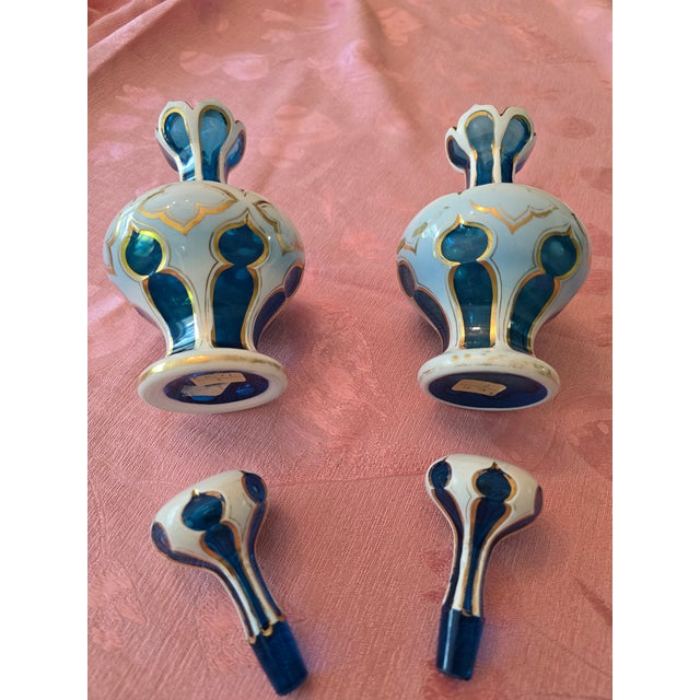 Antique Moser Bohemian Glass Overlay Pr Aquamarine Bottles For Sale - Image 14 of 14