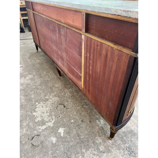 French 19th Century Louis XVI Carrara Marble Top Flame Mahogany Sideboard For Sale - Image 10 of 12