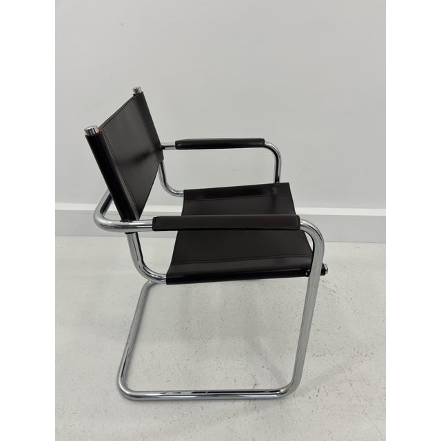 Brown Vintage Italian Leather Chairs, 1970s, Set of 4 For Sale - Image 8 of 14