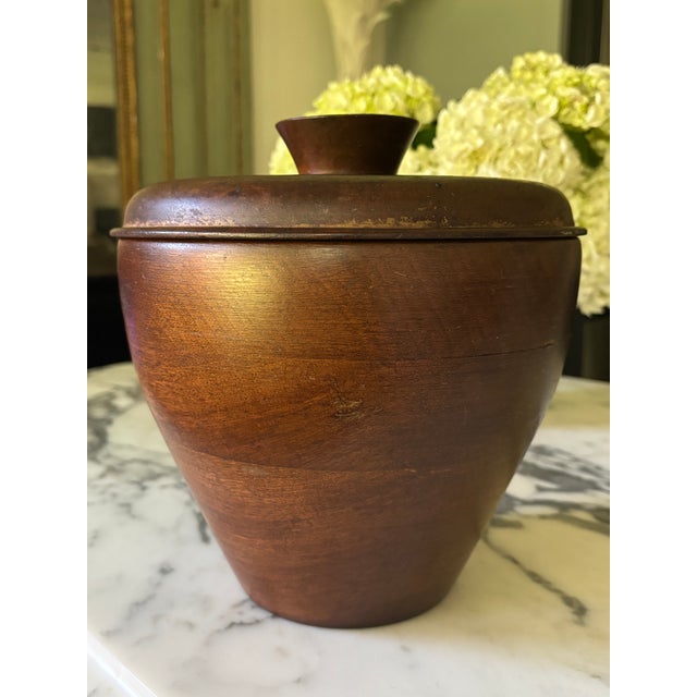 Mid-Century Danish Teak Wood Ice Bucket With Opal Glass Liner For Sale - Image 11 of 15