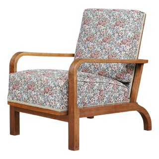 Reclining Armchair in Original Floral Upholstery, Czechoslovak, 1930s For Sale