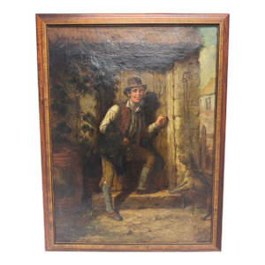Antique English Signed 1874 Oil Man and Dog Painting