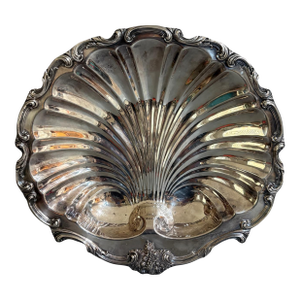 Vintage W & Sb English Regency Style Silver Plated Large Scallop Clam Shell Serving Dish