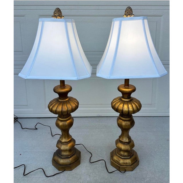 Pair of Monumental 1920s Italian Carved Giltwood Pineapple Table Lamps - 36" Tall Hollywood Regency For Sale - Image 14 of 18