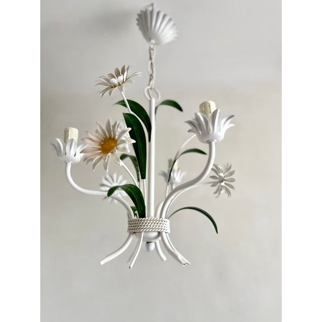 Italian White Tole Daisy 3-Light Chandelier, 1970s For Sale - Image 13 of 18