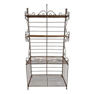 Vintage Rustic Wrought Iron 4 Shelf Bakers Rack For Sale