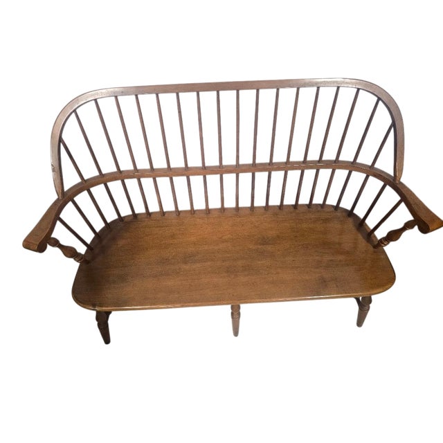 Brown Vintage Windsor Style Spindle Back Bench Settee For Sale - Image 8 of 9