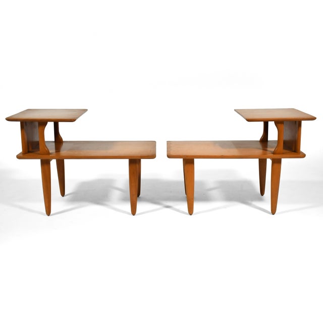 Wood Mid 20th Century Heywood Wakefield M1574 Step End Tables For Sale - Image 7 of 10