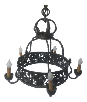 Antique French Arts and Crafts Wrought Iron Chandelier