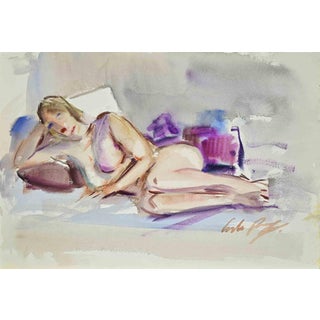 Carlo Ravagnan, Reclined Nude, 1960s, Watercolor For Sale