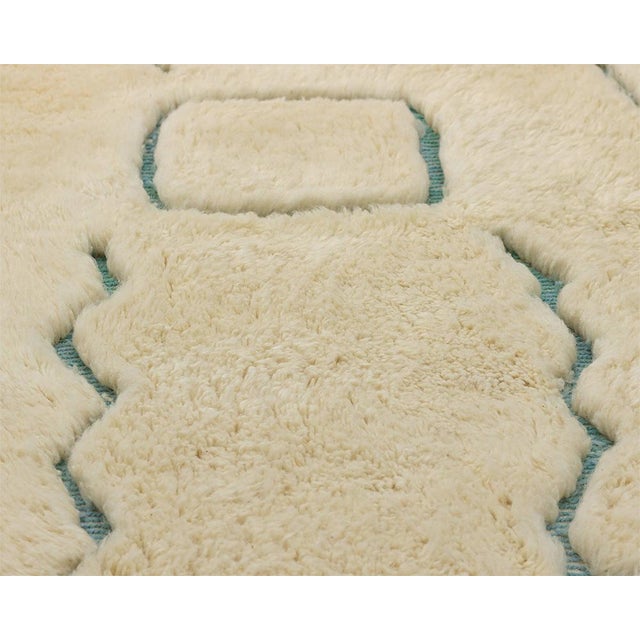Cream Abstract Hand-Knotted Moroccan Wool Rug | 8'1" X 5'9" | One of a Kind For Sale - Image 8 of 13
