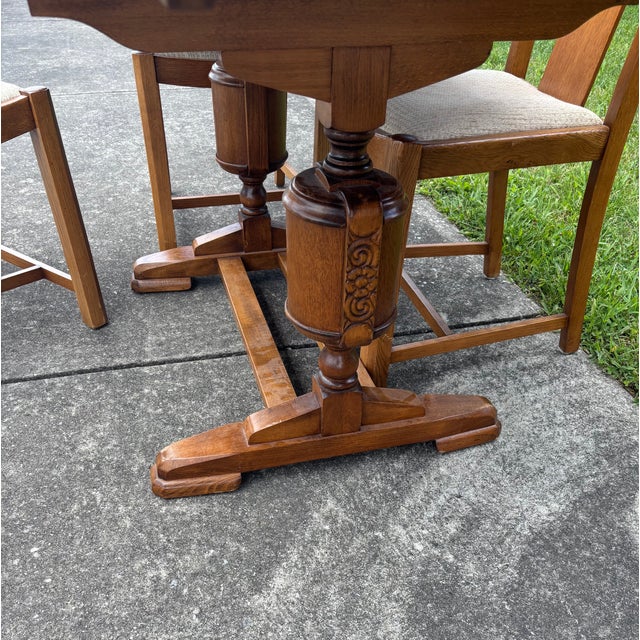 Art Deco 1940s Jacob Bean Trestle Style Dining Set For Sale - Image 3 of 9