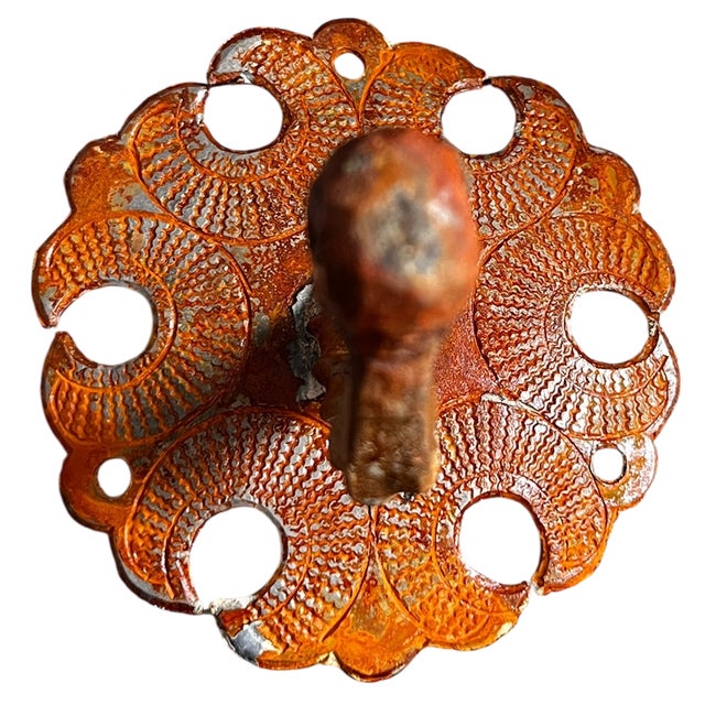 Metal Set of Antique Iron Hooks With Ornate Backplates and Aged Patina - Three For Sale - Image 7 of 10