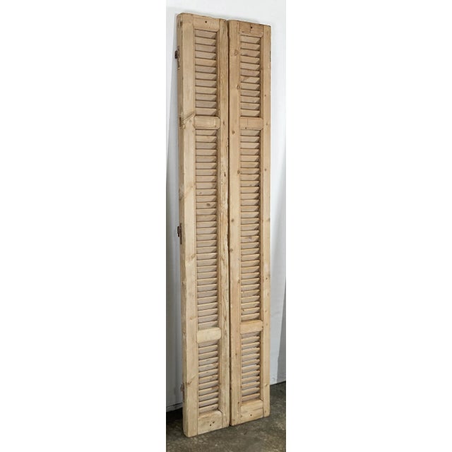 Farmhouse Antique French Bleached Wood Shutters, a Pair For Sale - Image 3 of 7