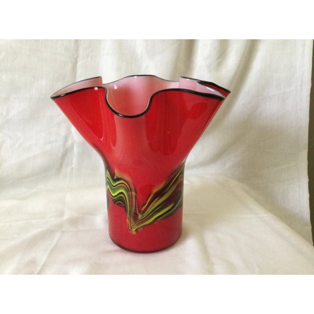 Mid Century Hand Blown Cased Fazzoletto Style Italian Art Glass Vase For Sale - Image 13 of 13