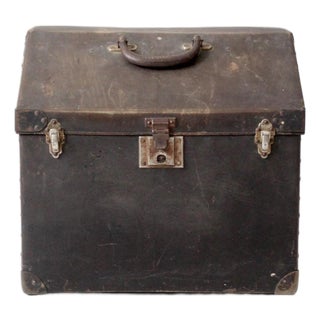 Antique Industrial Slant Top Travel Case Trunk For Sale