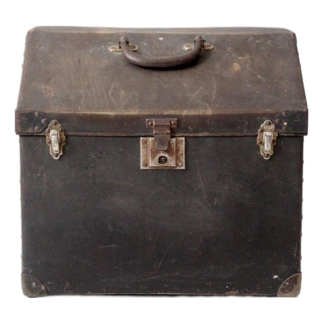 Antique Industrial Slant Top Travel Case Trunk For Sale