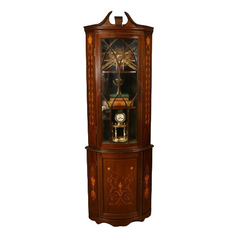 Edwardian Inlaid Mahogany Corner Display Cabinet, 1910s For Sale