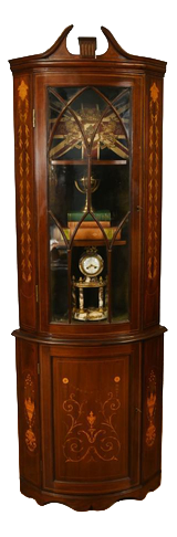Edwardian Inlaid Mahogany Corner Display Cabinet, 1910s