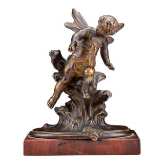 Fine Antique Bronze Sculpture of Fairy or Nymph With Frog For Sale