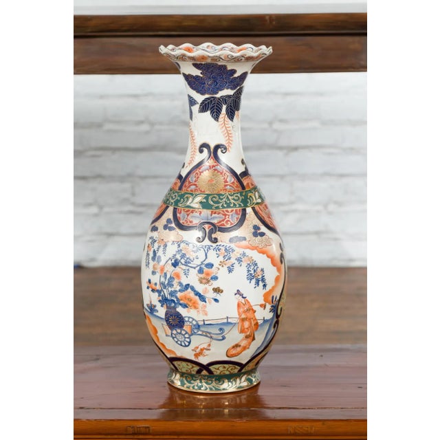 Chinese Arita Style Orange, Blue and Green Vase with Ladies in Landscapes For Sale - Image 10 of 13