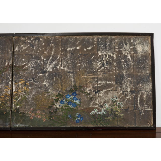 Japanese Meiji Two Panel Screen Flowering Autumn Plants For Sale - Image 4 of 12