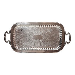 1970s Large Silver Plate Footed Serving Tray With Handles For Sale