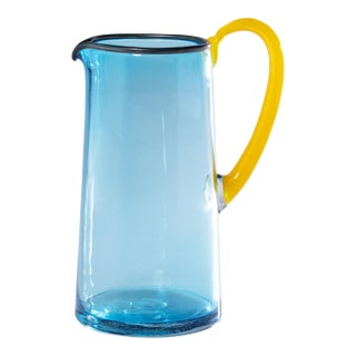 Lagoon Glass Juice Pitcher- Aqua, Green & Yellow For Sale