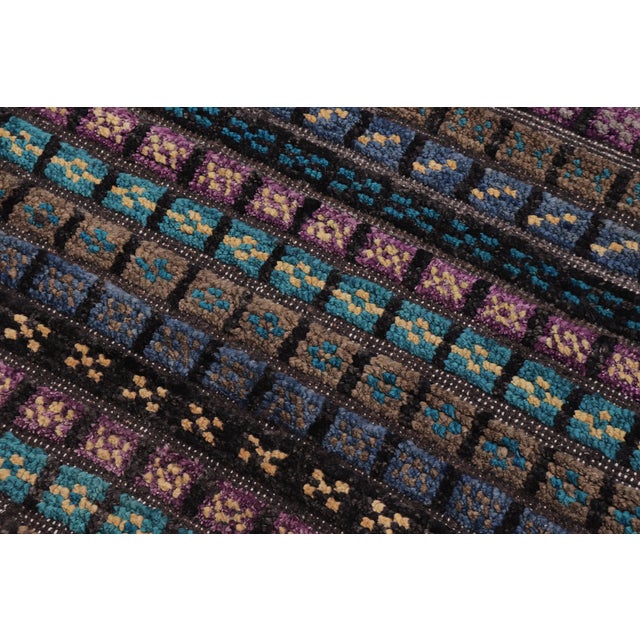 Art Deco Boho Chic Black/Blue High Low Wool Rug - 2'10'' X 5'1'' For Sale - Image 3 of 8
