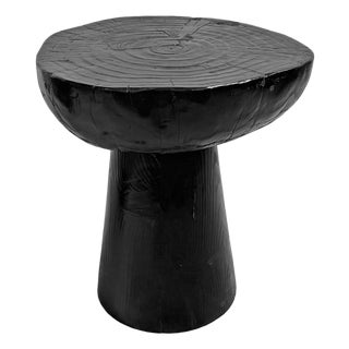 Black Lacquer Stump Organic Modern End Table For Sale