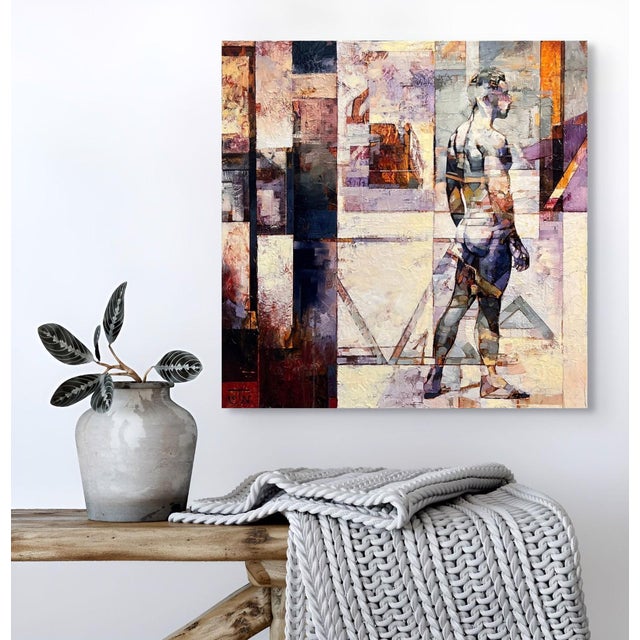 Early 21st Century Peripheral Dream by Jon Wassom | Mixed Media on canvas featuring a figure in an abstract setting For Sale - Image 5 of 5