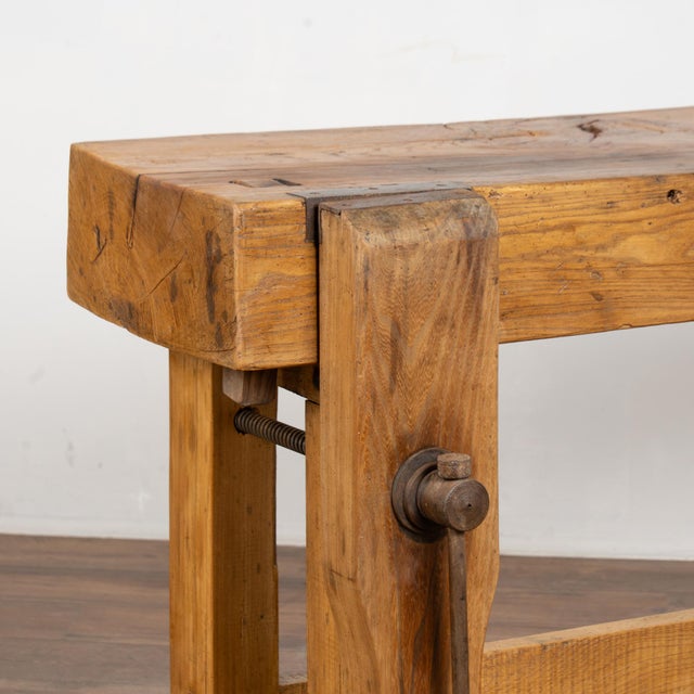 Antique Rustic French Carpenter's Workbench Console Table For Sale - Image 9 of 15