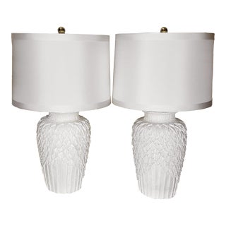 Post Modern Banana Leaf Lamps With Silk Shades - a Pair For Sale
