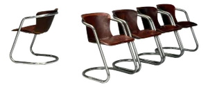 Willy Rizzo Attributed Chromed Steel Leather Tubular Dining Chairs, Italy, 1970s - Set of 5