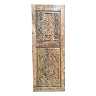 Vintage Indian Lotus Mandala Carved Sliding Barn Door, Statement Piece80x28 For Sale