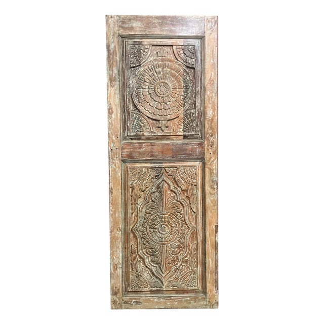 Vintage Indian Lotus Mandala Carved Sliding Barn Door, Statement Piece80x28 For Sale
