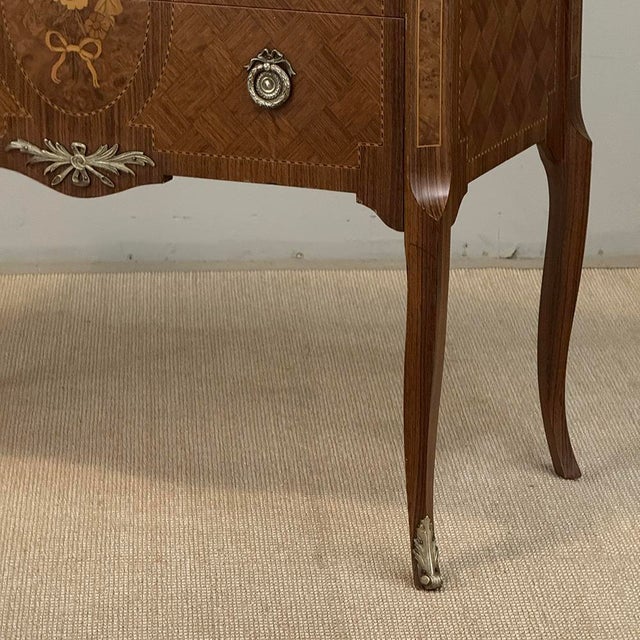 Antique French Louis XVI Style Marquetry Marble Top Commode For Sale - Image 12 of 18