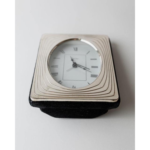 Silver Vintage Silver Plated Desk Clock with Rectangular Case with Oval Clock Face by Del Conte Italy, 1960s For Sale - Image 8 of 12