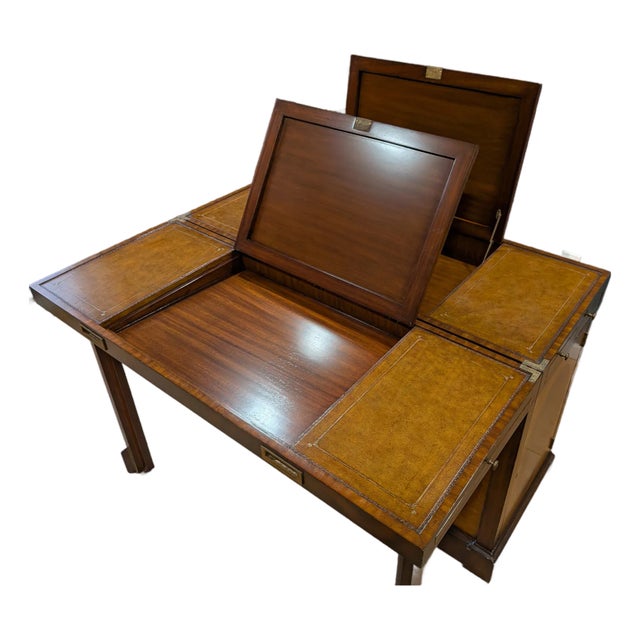 1990s Maitland-Smith Handmade Architect / Cartography Desk — Leather Top, Locking Compartments, 3 Keys For Sale
