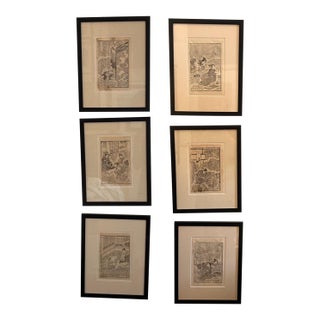 Mid 19th Century Set of 6 Framed Utago Kunisada Woodcuts For Sale