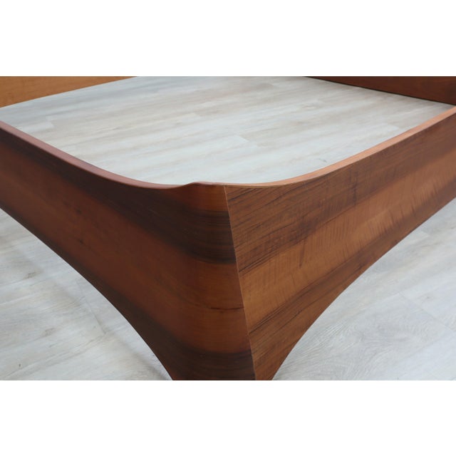 Italian Curved Walnut Bed Frame with Storage Headboard, 1970s For Sale - Image 17 of 18