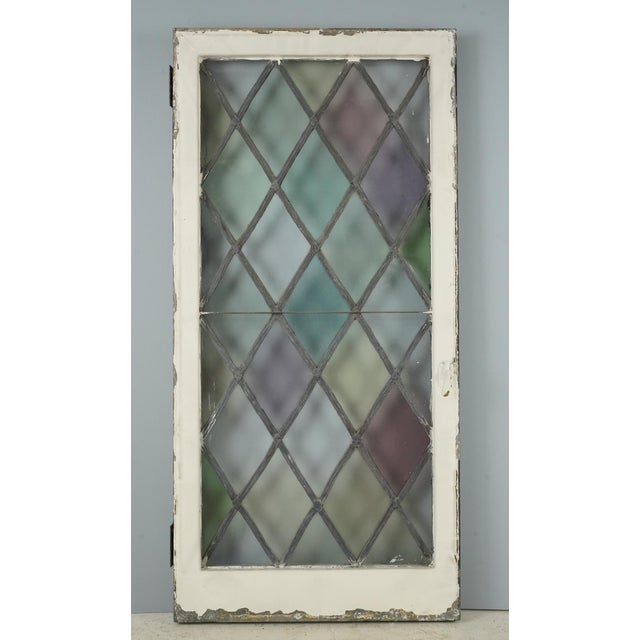 Traditional Tudor Diamond Shape Leaded Stained Glass Steel Casement Window For Sale - Image 3 of 5