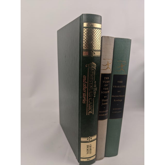 Paper Vintage Classic Literature Decorative Books in Green & Gold, Set of 3 For Sale - Image 7 of 12