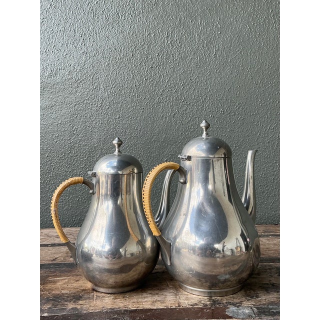 Vintage Wrapped Rattan Coffee Pots - Set of 2 For Sale In West Palm - Image 6 of 12
